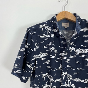 Men’s JACHS New York Short Sleeve Buttoned Shirt Navy & White Tropical 🏝️ Large